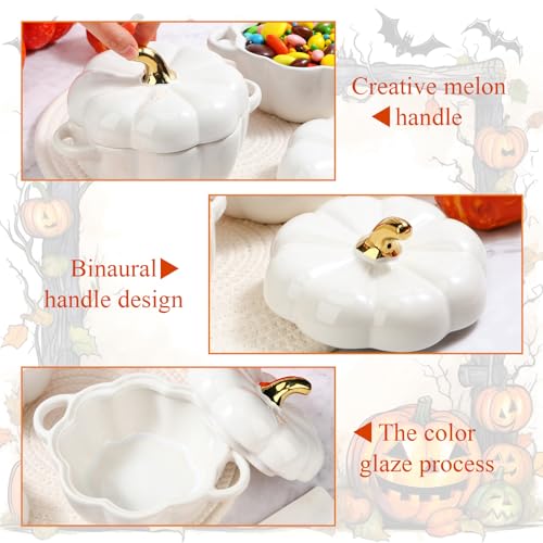White Pumpkin Ceramic Soup Bowls Set - 6 Pcs 15 oz Halloween Kitchen Tableware