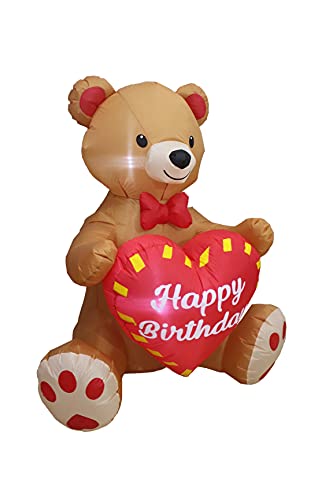 Inflatable Happy Birthday Teddy Bear - 4 Ft Tall Outdoor Party Decor with LED Lights