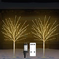 4Ft Lighted Birch Tree Set with 880 LEDs & 8 Modes - Indoor Outdoor Xmas Decor - 2 Pack