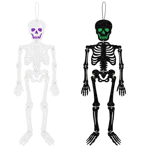 2-Pack Glitter Halloween Skeleton Hanging Decorations for Indoor & Outdoor Use