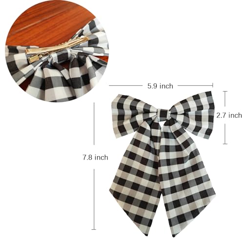 Black Buffalo Plaid Wreath Bows Set - 6 Pack 6x8 Inch Clip-On Rustic Holiday Decor