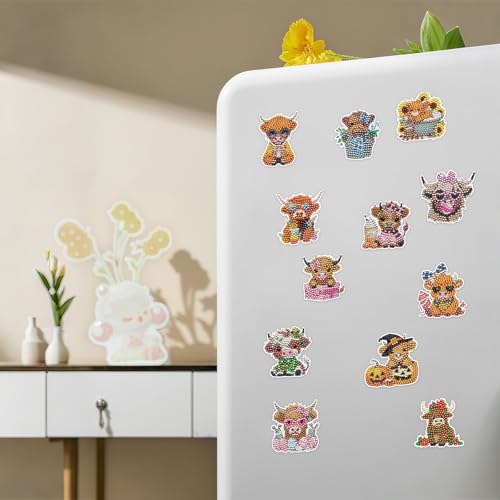 Highland Cow Diamond Art Magnets Set - DIY Refrigerator & Holiday Decor