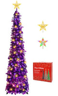 5FT Purple Lighted Christmas Tree with Star Topper - Pop-Up Holiday Decor
