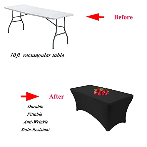 Black 10FT Spandex Fitted Tablecloth for 10 Foot Rectangle Tables - 2 Pack