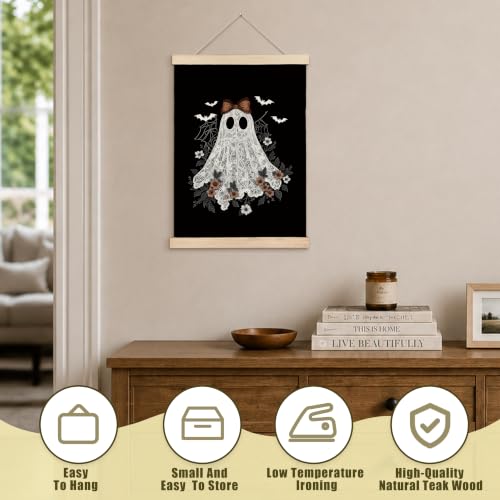Gothic Witchy Halloween Lace Ghost Canvas Wall Art - 12x16, Linen Style Decor