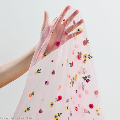6-Piece Pink Embroidery Daisy Gauze Table Runners 28x120 Inch Set - Artoid Mode