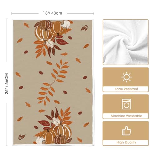 Fall Maple Leaves & Pumpkins Kitchen Towels Set of 2 - 18x26 Inch, Soft & Absorbent