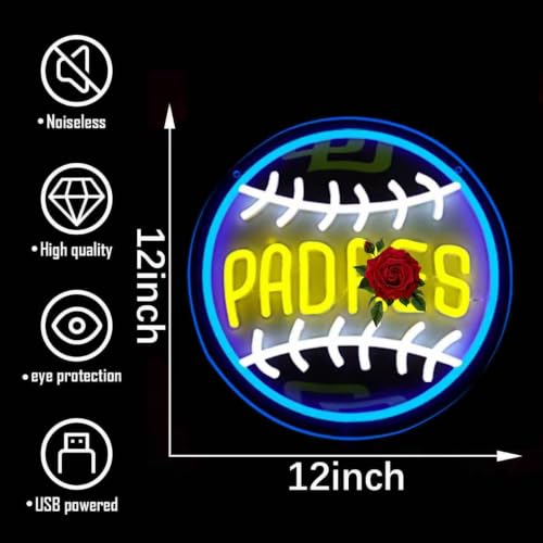 Baseball Neon Sign LED Wall Light for Man Cave Bedroom Garage - Dimmable USB Powered