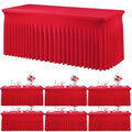 Red Spandex Tablecloth 6FT Rectangle Cover with Skirt - 6 Pack, Wrinkle-Free