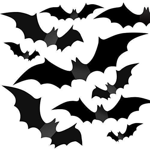 Partyreal 60Pcs Halloween Bat Wall Decals - 4 Sizes, Reusable PVC Indoor Decor