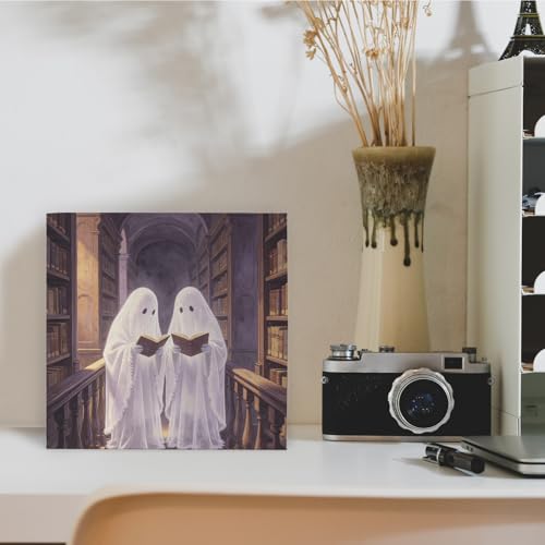 Ghost Library Wooden Sign - Halloween Book Decor for Home & Library - 5x5 Inch