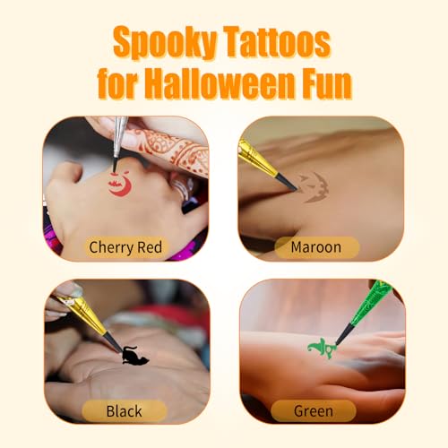 MuseLuxe Temporary Tattoos Stencils Kit - 4 Pieces with Ink & Accessories