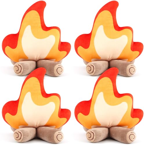 PullCrease 4 Pack Campfire Plush Toys - Firewood Fire Pillow Decorations