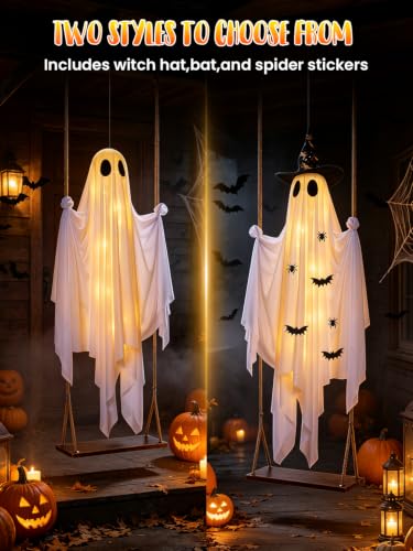 Halloween Hanging Ghost with Swing & Lights - Outdoor Yard Decor