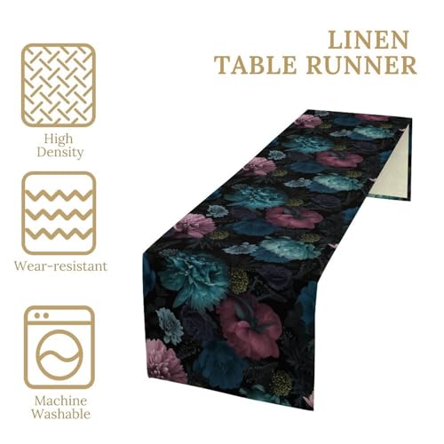 Boho Floral Table Runner 13x108 Inch - Dark Flower Variation