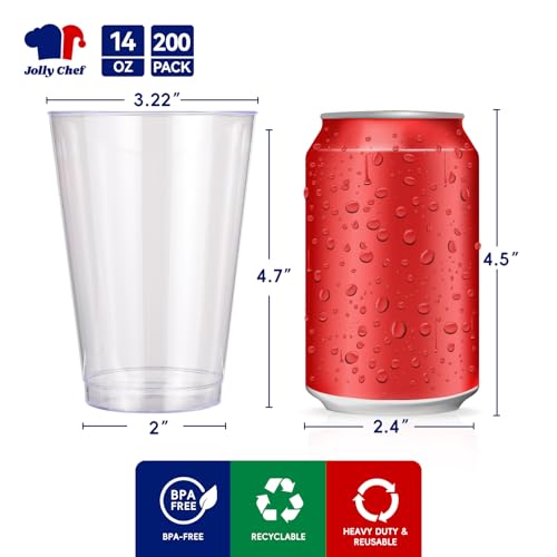 Disposable Clear Plastic Cups 14oz, 200 Pack Heavy Duty Party Tumblers - Wedding & Event Use