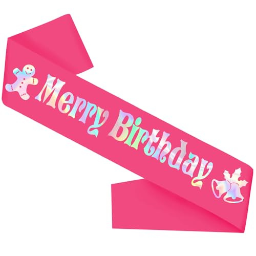Holiday Birthday Sash with Iridescent Foil - Hot Pink Party Accessory
