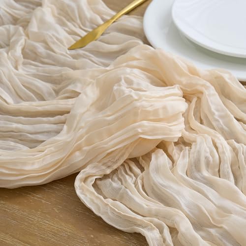3-Pack Beige Cheesecloth Table Runners 10FT Boho Rustic Elegant Decor