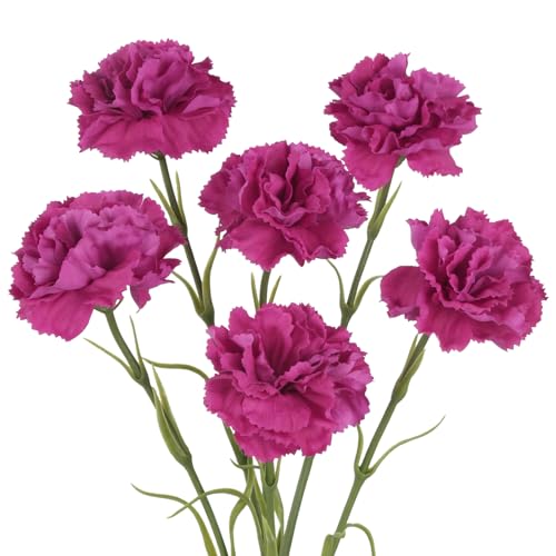 Artificial Carnations Flowers Set - Real Touch Long Stems 20'' Rose Red - Wedding & Home Decor