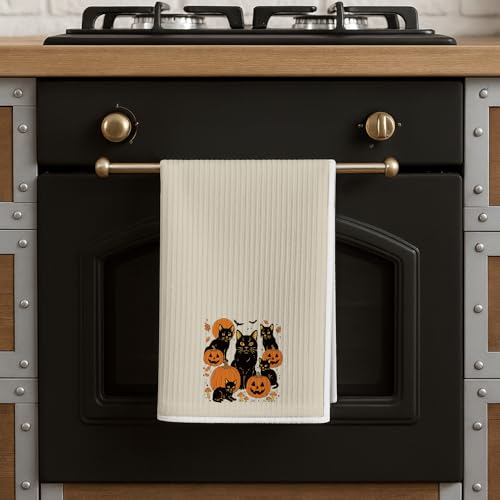 Funny Pumpkin Cat Hand Towel - Fall Decor Kitchen Dish & Hand Towel for Cat Mom & Gift - Pumpkin Cat Variation