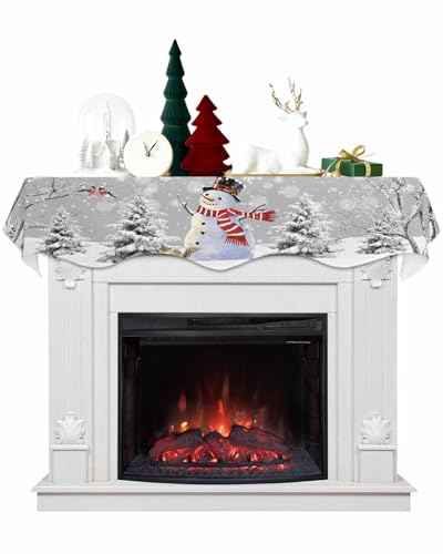 Winter Snowman Fireplace Mantel Scarf Cover - 90" L x 17" W Christmas Holiday Decor - Christmasech4958