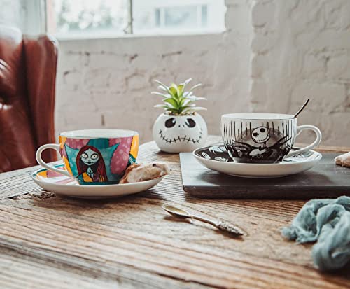 Nightmare Before Christmas Ceramic Tea Cup Set with Jack and Sally – 6.7 Ounces, 4-Piece Set