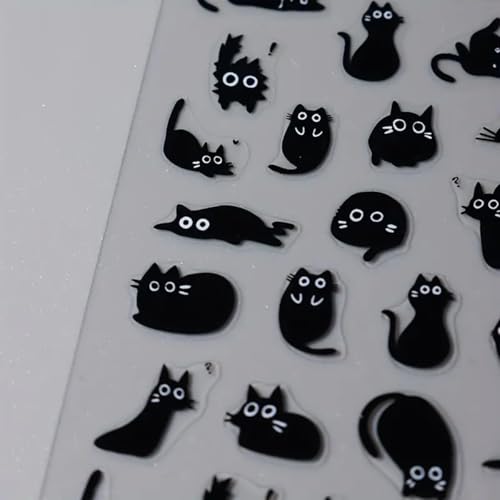 Halloween Black Cat Nail Art Stickers 3D Self-Adhesive Decals for DIY Manicure