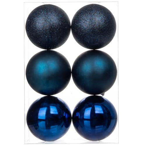 Large Shatterproof Christmas Ornaments Balls - 3.94 Inch, Pack of 6, Blue Holiday Decor
