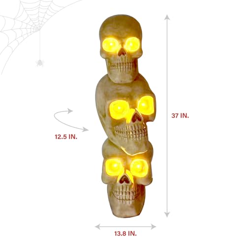 Lifesize Halloween Skull Statue with LED Eyes - Indoor Outdoor Decor
