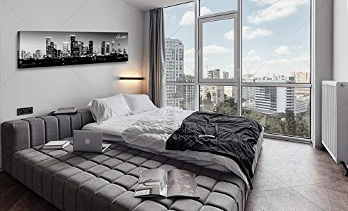 Black & White Houston Skyline Canvas Wall Art 13.8 x 47.3 Inches - Houston2 Variation