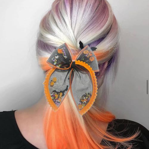 Halloween Mesh Hair Bow Alligator Clip - Big Spooky Costume Accessory (Variation F)