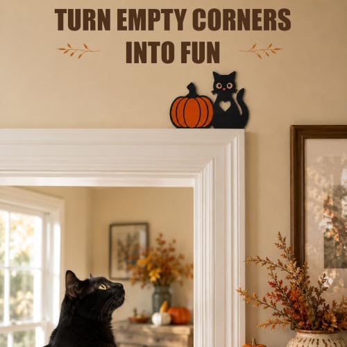 Halloween Black Cat Pumpkin Door Frame Decor - Indoor Seasonal Wall Art