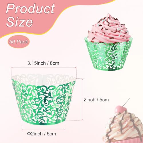 Reflective Green Cupcake Wrappers 50-Pack Vine Decoration for Weddings & Parties