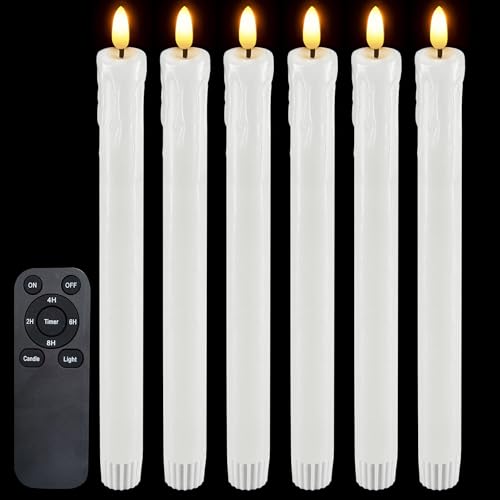 Flameless Taper Candles with Remote Timer - 6 Pack, Realistic Wax Design