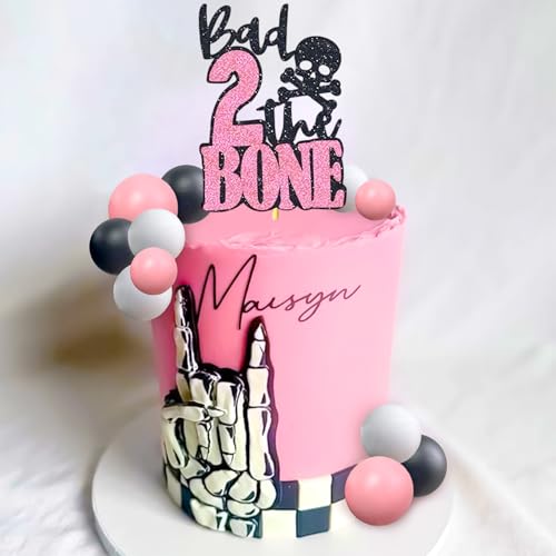 Pink Bad 2 The Bone Cake Topper & Party Decorations for 2nd Birthday - Gothic & Rock Style