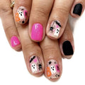 Halloween Short Square Press On Nails with Bat Spider Ghost Designs - Black & Pink 27