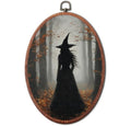 Forest Witch Silhouette Halloween Wall Art - Oval Framed Canvas, Variation 31