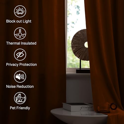Autumn Series Burnt Orange Thermal Velvet Curtains - 62W x 90L, Pack of 2