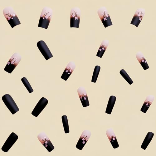 CEWEWP Fall Pink Black Gradient Square Coffin Press-On Nails A1 - 24PCS False Nails for Women