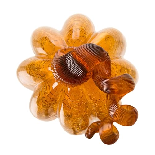 Hand Blown Glass Pumpkin Decor - 9 Inch Amber Autumn Centerpiece