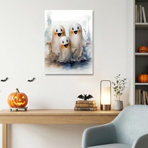 Halloween Canvas Wall Art - Whimsical Ghosts in Haunted Forest 18x24 Inches - Dark Romantic Home Decor