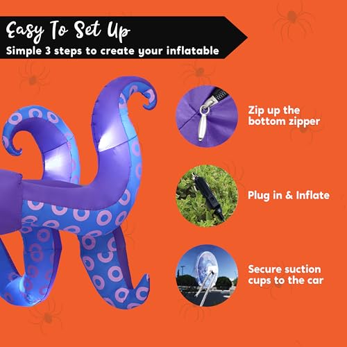 Inflatable Halloween Car Decor with Octopus Tentacles & LEDs for Outdoor Trunk or Treat