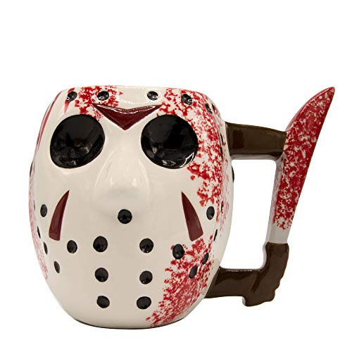 Friday the 13th Jason Mask Coffee Mug with Knife Handle - 20oz Ceramic Collectible, Multicolor
