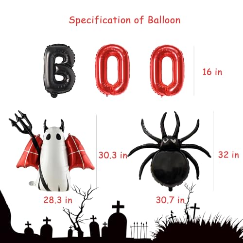 Halloween Foil Balloons Set - Ghost, Black Spider, Boo Decorations for Party