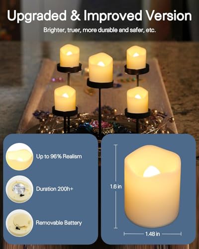 Warm White Flameless Votive Candles 50 Pack - Flickering Battery Operated LED Tea Lights for Weddings and Holidays