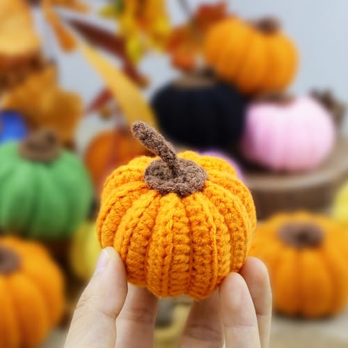 Mini Knit Pumpkins Set of 5 Fall Decor Autumn Bowl Fillers - Yellow, Orange, Green