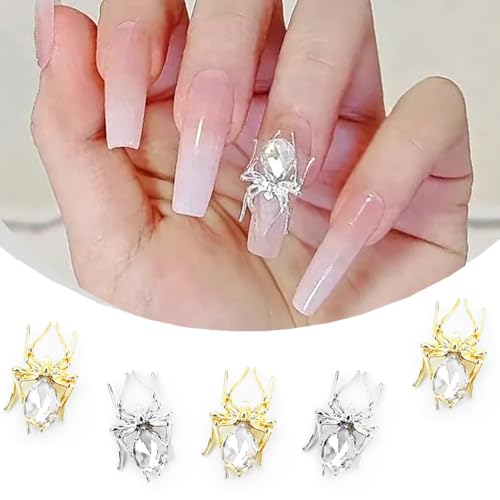 Halloween Spider Nail Charms Set - Gold Silver Alloy Rhinestones for Acrylic Nails & DIY Decor - Variation: Gold Silver Spider