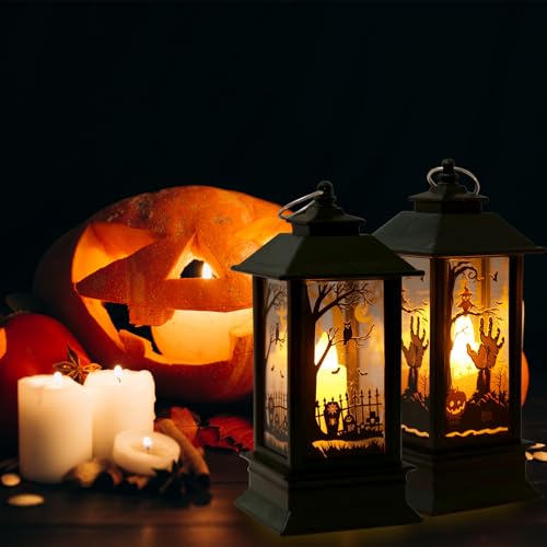 Halloween Decor Lantern Lights Mini Pumpkin Ghost Bat Tree Candle Set - Indoor Outdoor