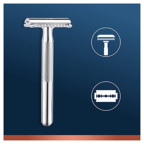 King C. Gillette Double Edge Safety Razor for Men, 5 Platinum Coated Double Edge Razor Blades, Gifts for Men