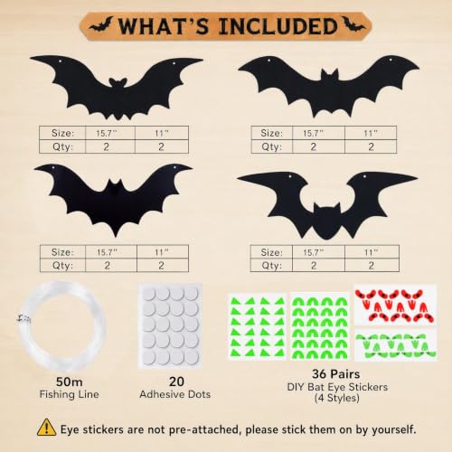 Halloween Hanging Bat Decorations Set - 16 Pack Indoor & Outdoor Decor